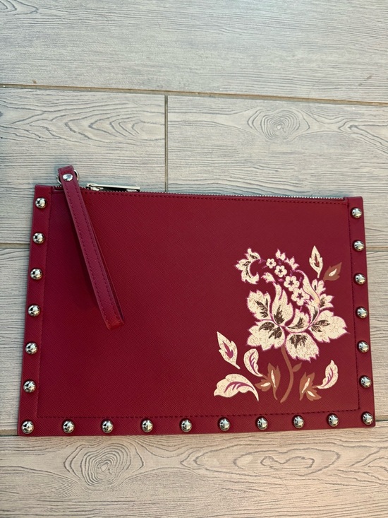 Handbags - White House Black Market Burgundy Floral Studded Wristlet Clutch